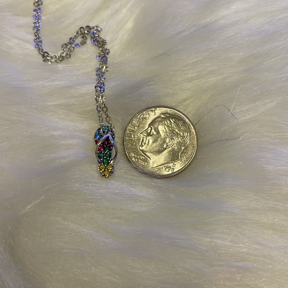 925 Sterling silver flip-flop necklace with multicolor CZ stones, 18 inch chain - Picture 9 of 9